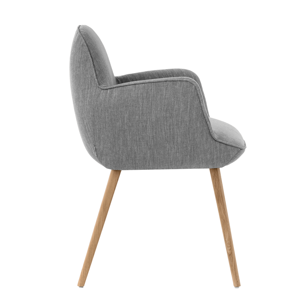 Mobitec :: Mood 101 upholstered chair, gray, with armrests, width 61 cm, wooden legs, piping