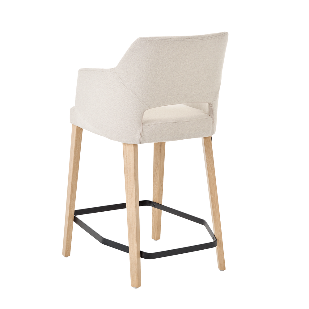 Mobitec :: Lena C07 upholstered bar stool / stool, height 96 cm, beige, with armrests, wooden legs