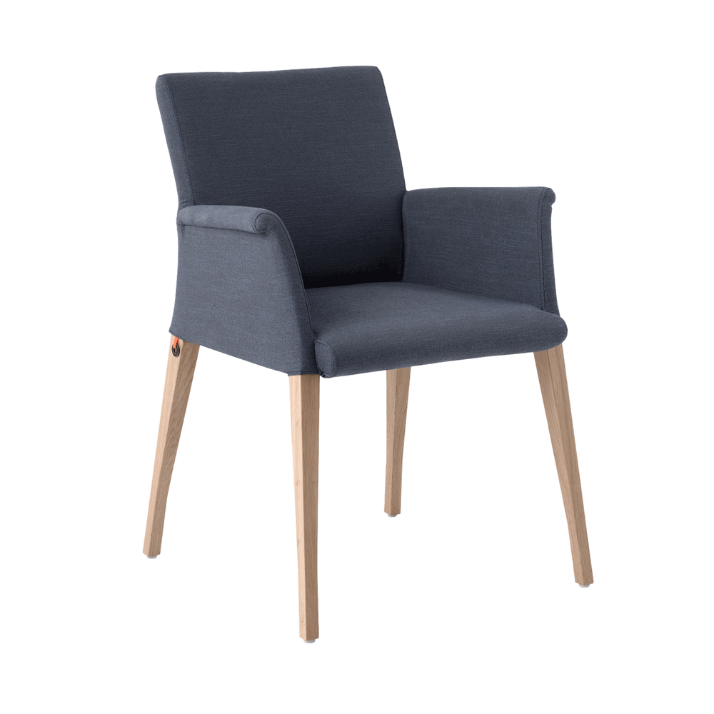 Mobitec :: Pure Classic C02 gray upholstered chair with armrests, 59 cm wide, wooden legs