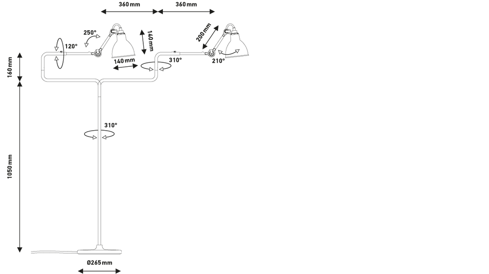 DCW:: Floor lamp Lampe Gras N° 411 black height 120 cm