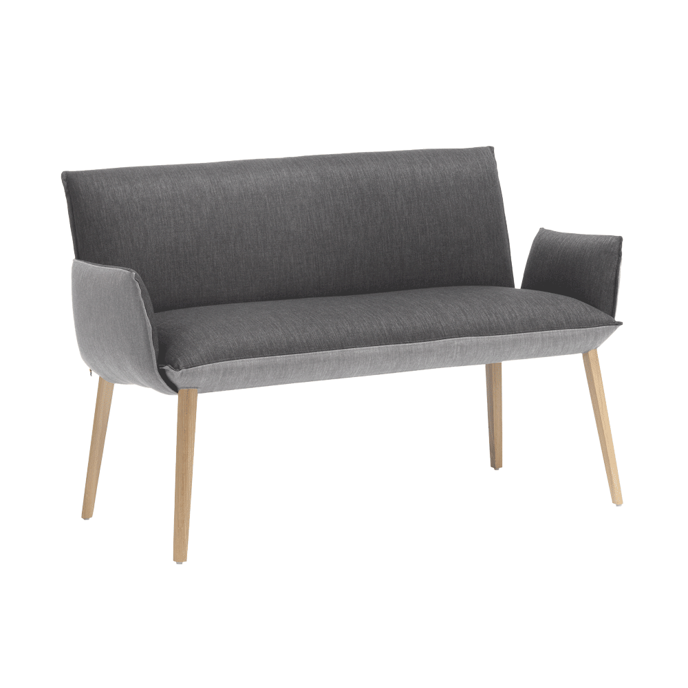 Mobitec :: 2-seater upholstered sofa/bench Soft B23, width 132 cm, gray, with wooden legs