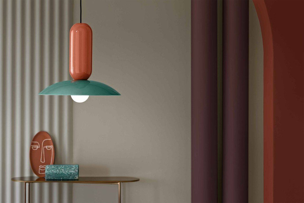 Ferroluce :: Pau orange und grüne Pendelleuchte, Durchmesser 40 cm