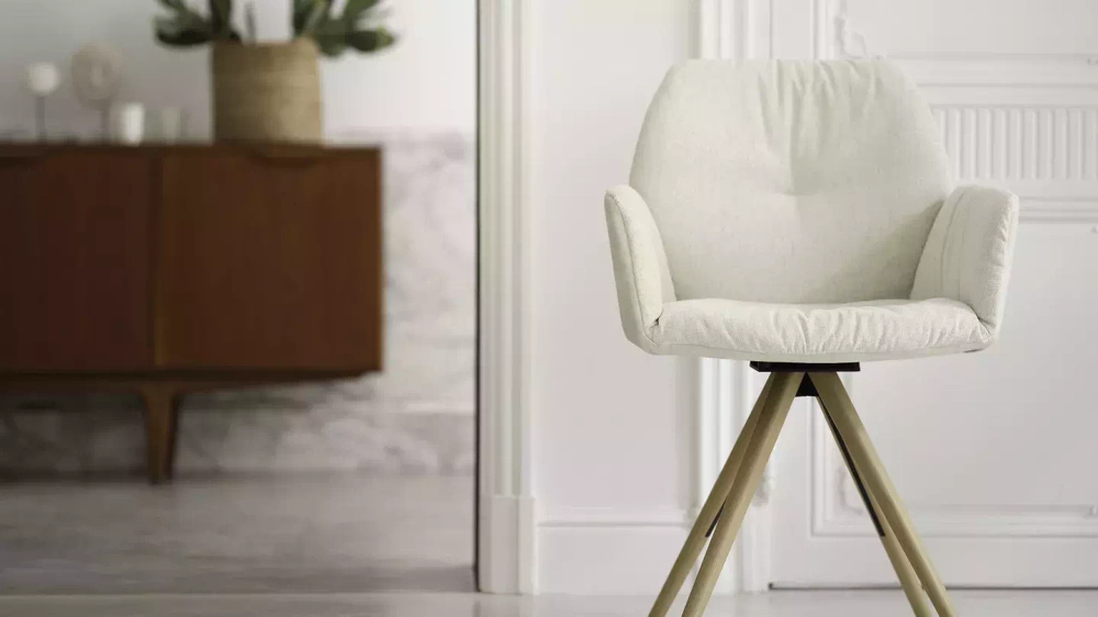 Mobitec :: Mood 99 gray upholstered chair with armrests, 60 cm wide, wooden base