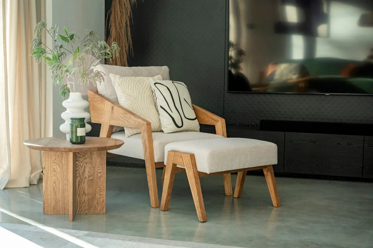 Szyszka Design :: Piko Polstersessel, grau / Eiche natur, Breite 72 cm