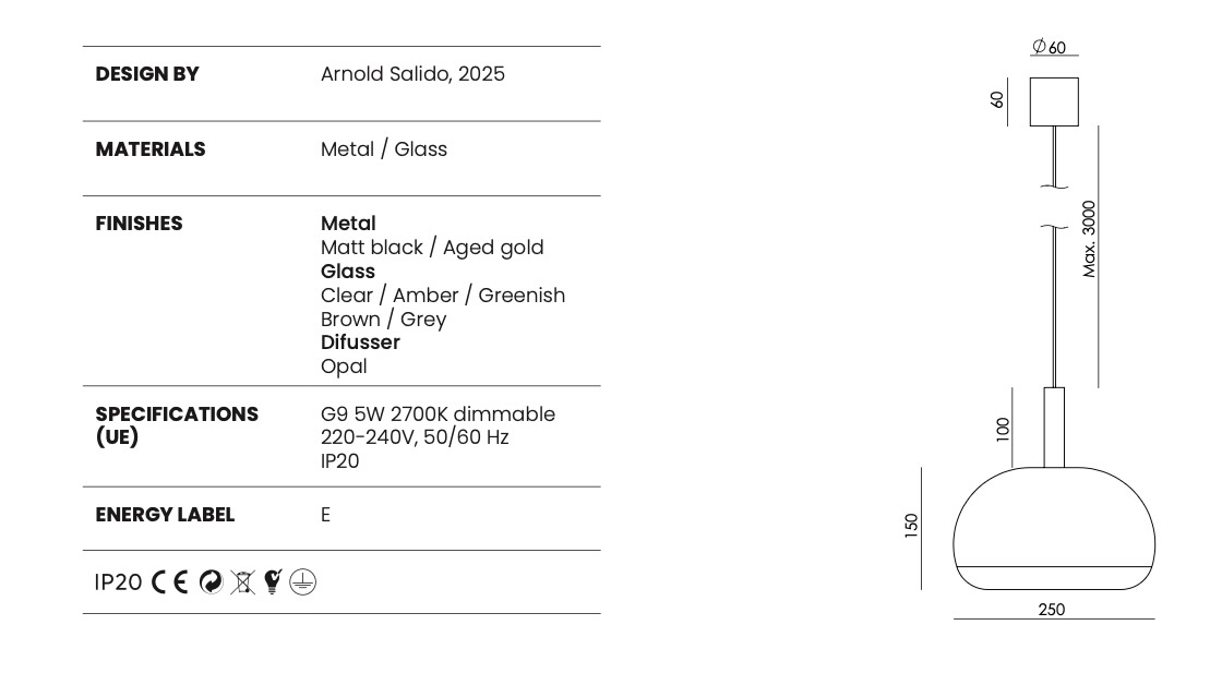 Aromas :: Lampa wisząca Cloud szer. 25 cm klosz zielonkawy brązowy / czarny metal