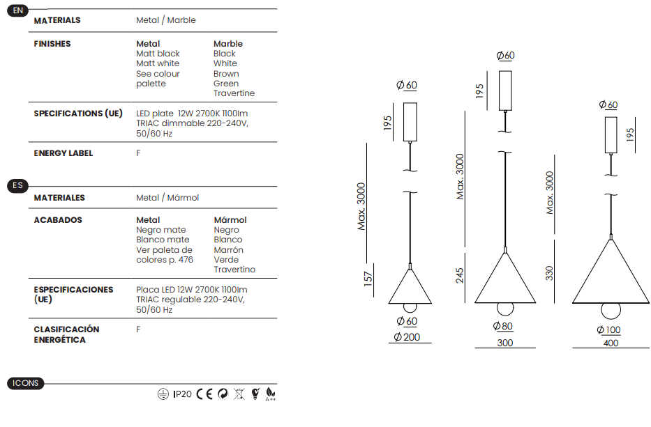 Aromas :: Lampa wisząca Marg śr. 30 cm jasnobrązowy klosz / brązowy marmur