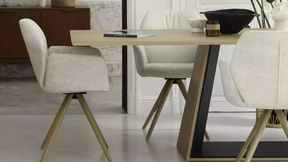 Mobitec :: Mood 99 gray upholstered chair with armrests, 60 cm wide, wooden base