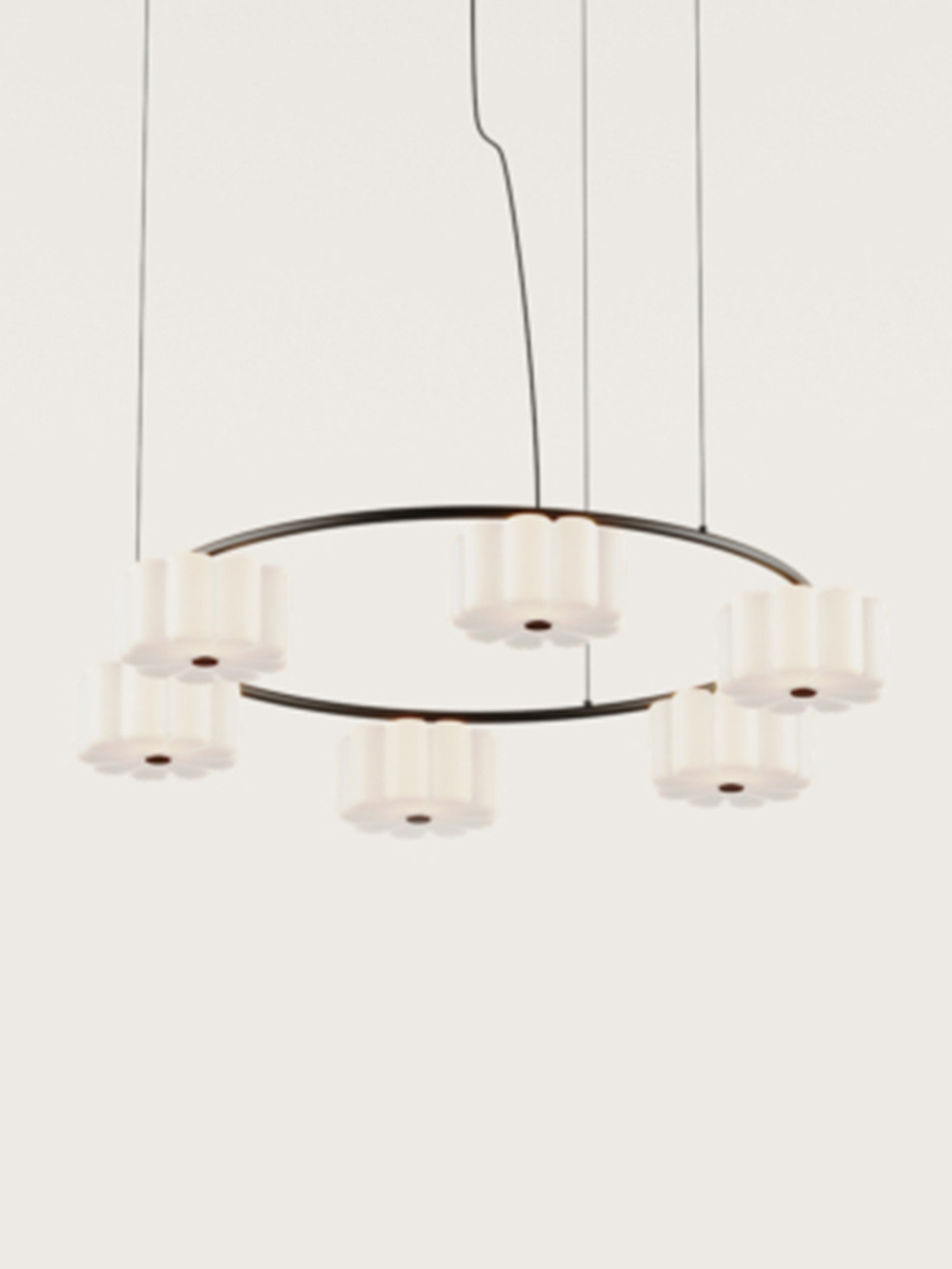 Aromas :: Flow pendant lamp/chandelier, diameter 80 cm, black metal/white shades
