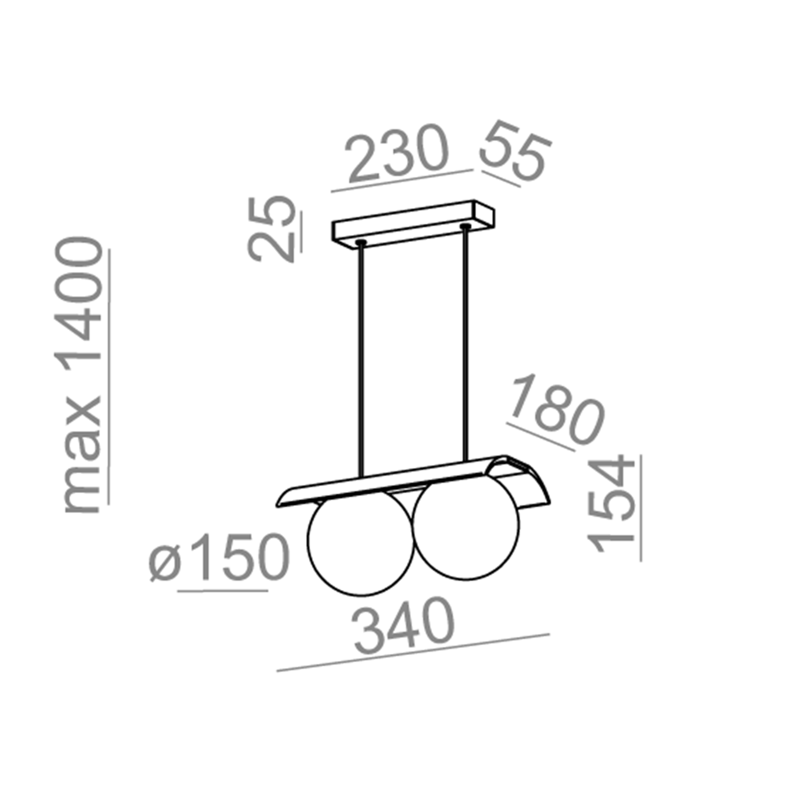 Aqform :: Hängelampe aus Metall Modern Ball Breite 34 cm schwarz