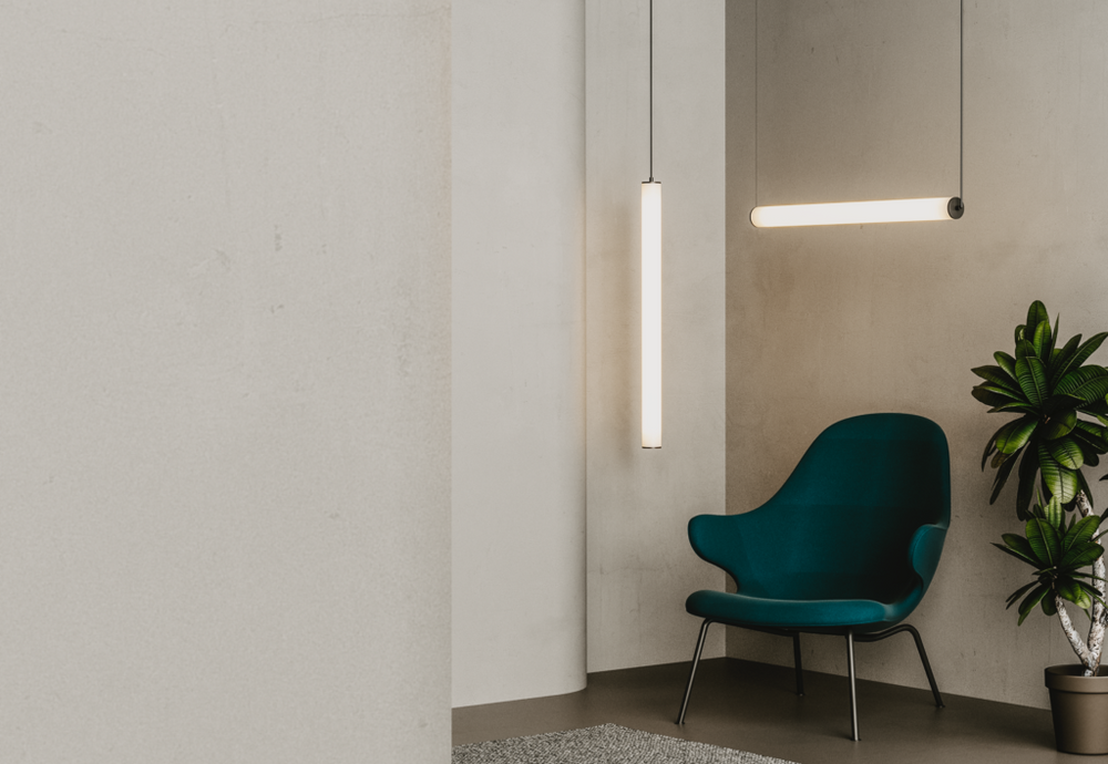 Aromas :: Tube Horizontal gold hanging lamp, width 86 cm