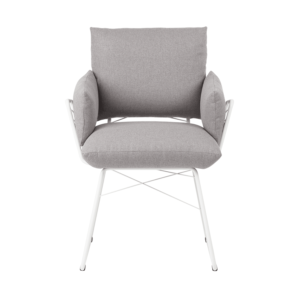 Mobitec :: Cosy upholstered chair, gray, with armrests, 63 cm wide, metal legs