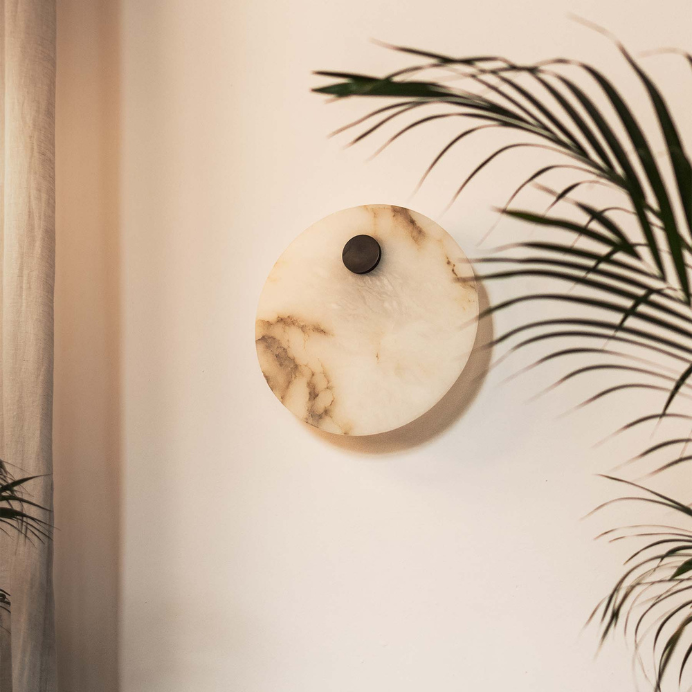 Embassy Interiors :: Eos alabaster wall lamp / sconce, diameter 30 cm, white alabaster / brass with patina