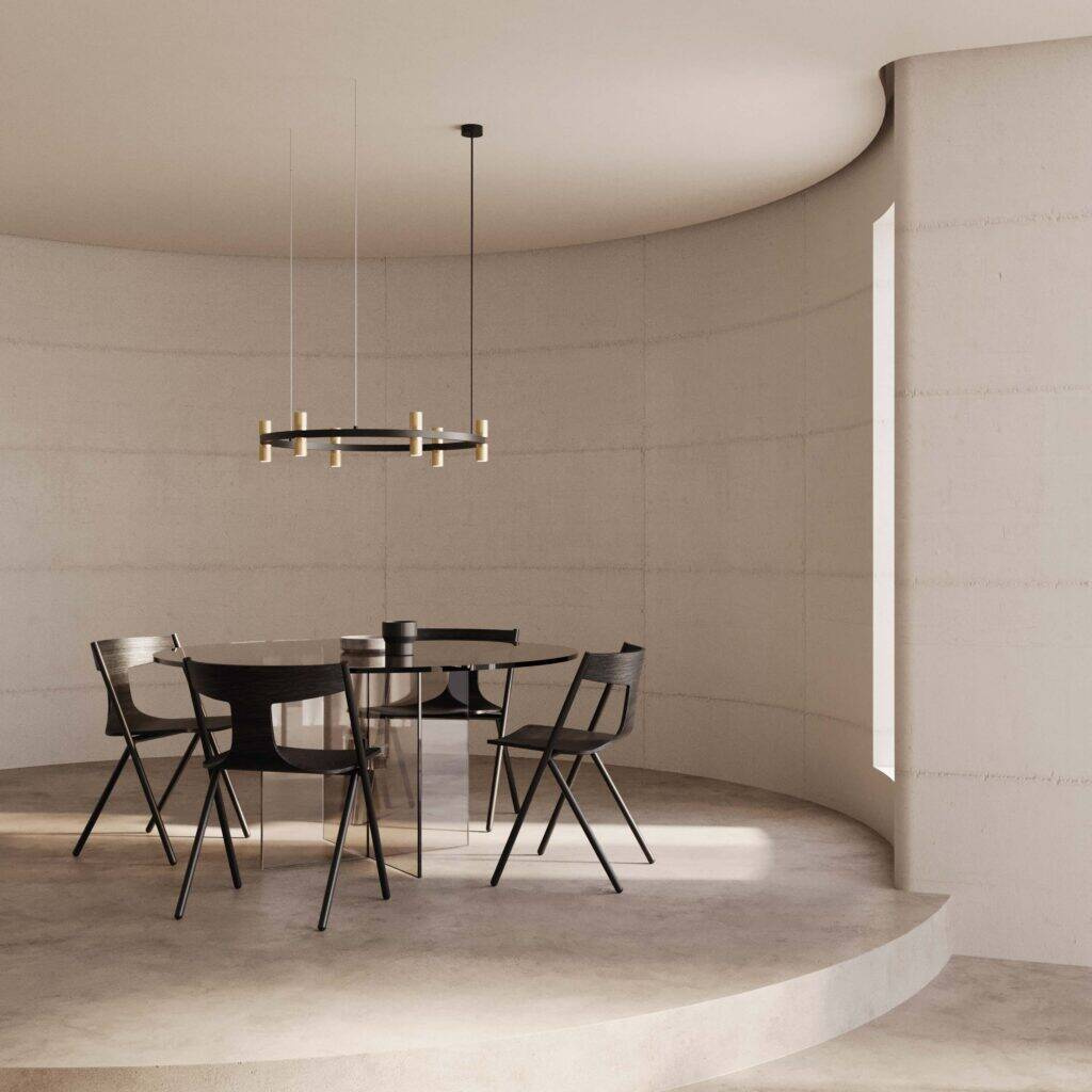 Aromas :: Tura 6 pendant lamp/chandelier, diameter 84 cm, leather shades