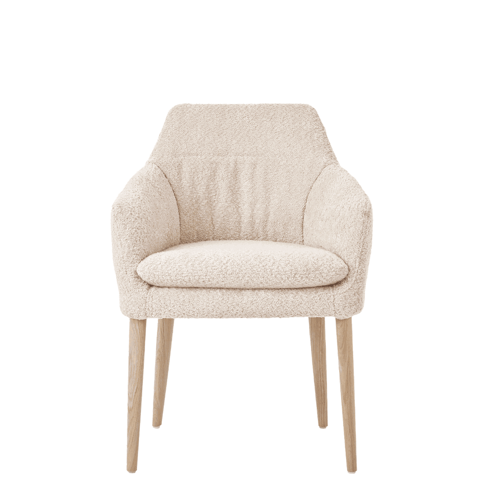 Mobitec :: Saga C02 beige upholstered chair with armrests, 62 cm wide, wooden legs