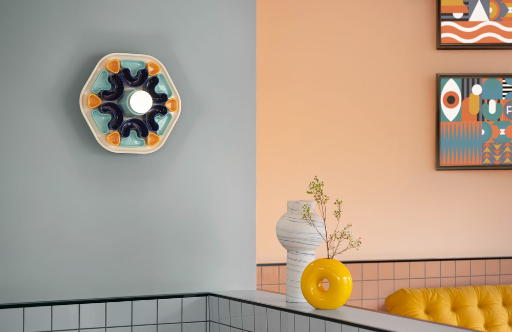 Ferroluce :: Lampa ścienna / kinkiet Phytia śr. 37 cm ceramiczny kobalt / mięta / żółty