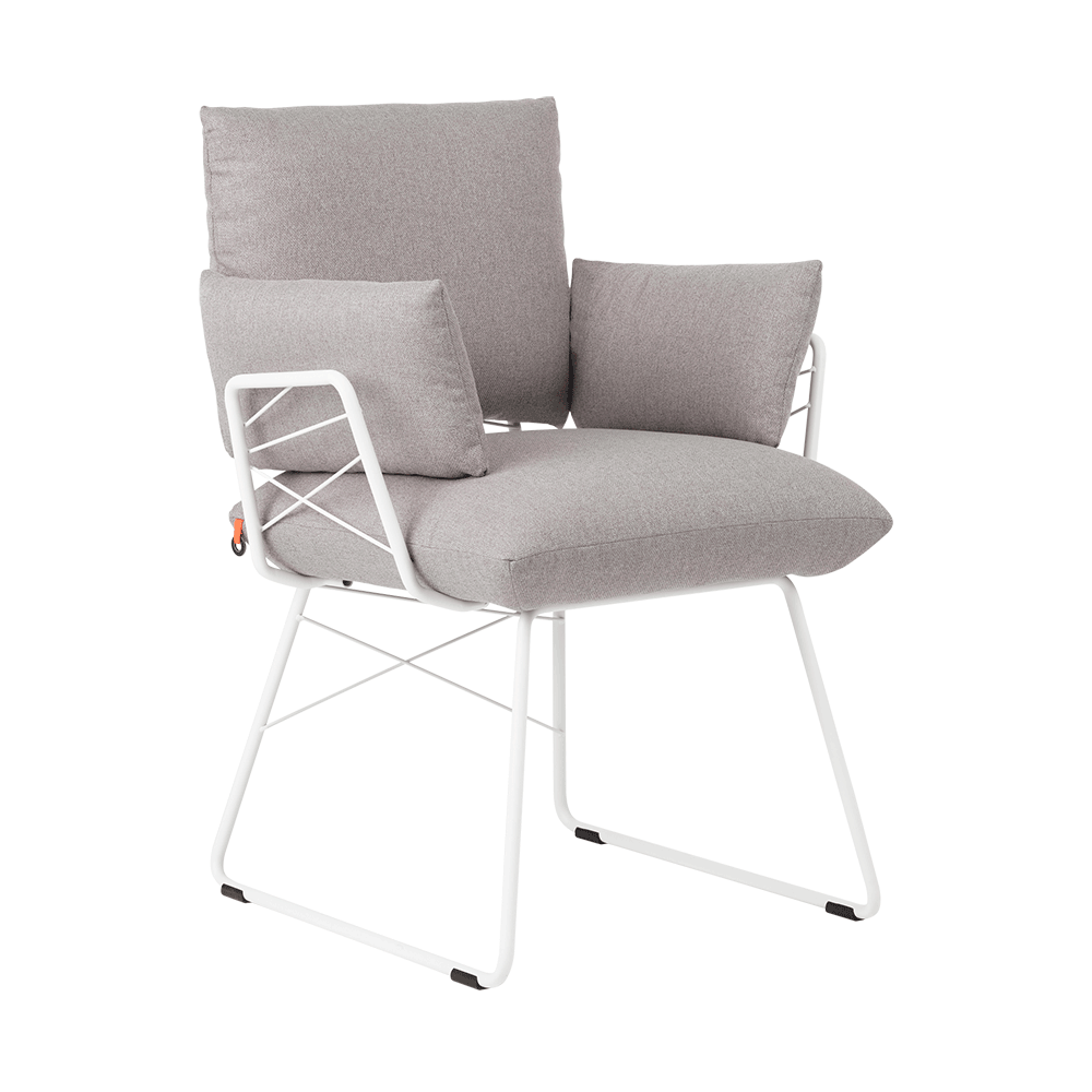 Mobitec :: Cosy upholstered chair, gray, with armrests, 63 cm wide, metal legs