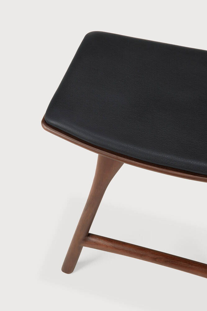 Ethnicraft :: Osso bar stool, height 52 cm, black leather, dark brown teak wood