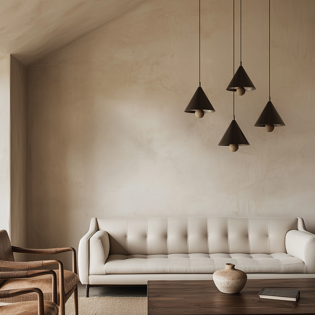 Aromas :: Marg hanging lamp, diameter 40 cm, black metal / white marble