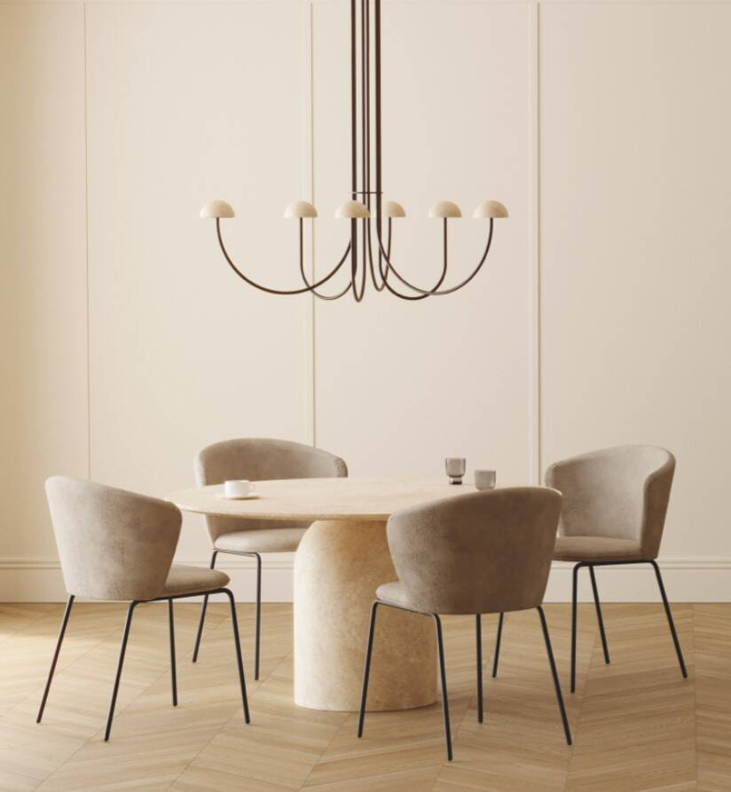 Aromas :: Lampa wisząca Dussa 6 złoto-beżowa szer. 110 cm trawertyn