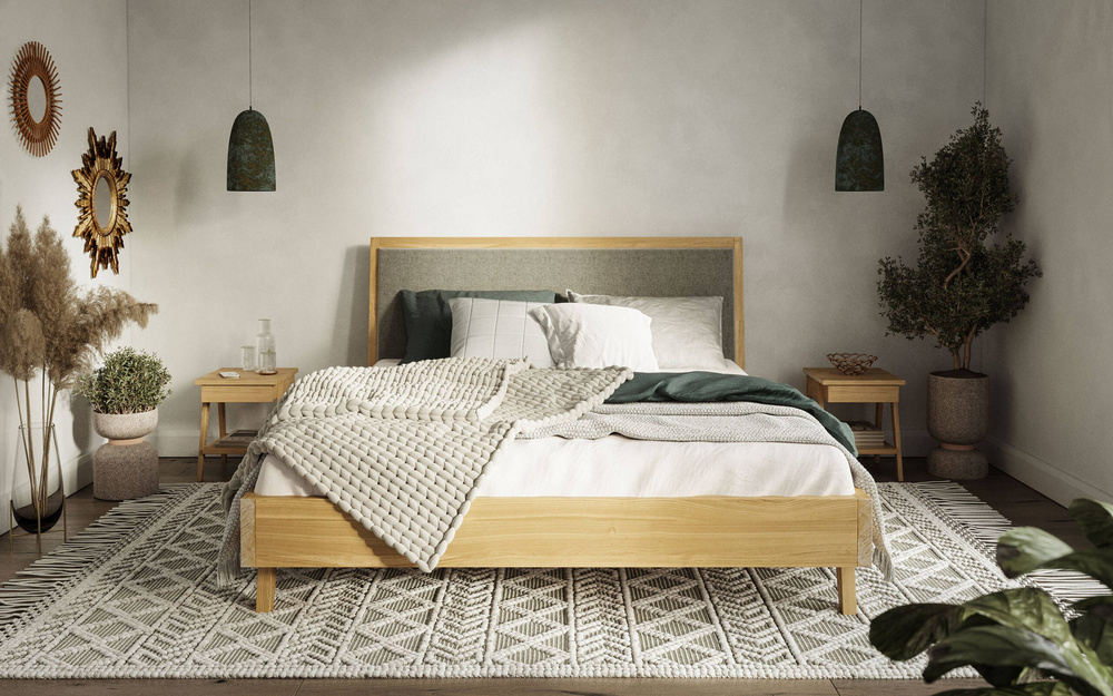 Szyszka Design :: Piko oak bed with upholstered headboard