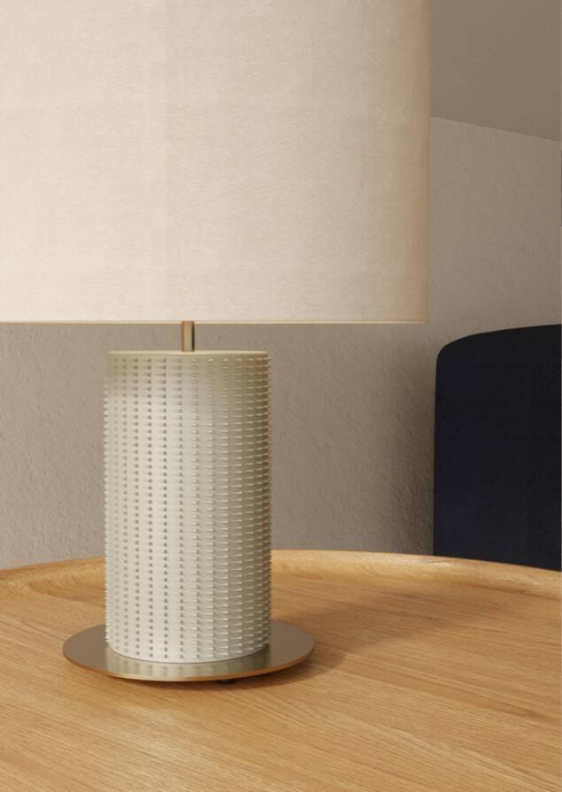 Aromas :: Tischleuchte Dab 44,6 cm beige mit Leinenschirm