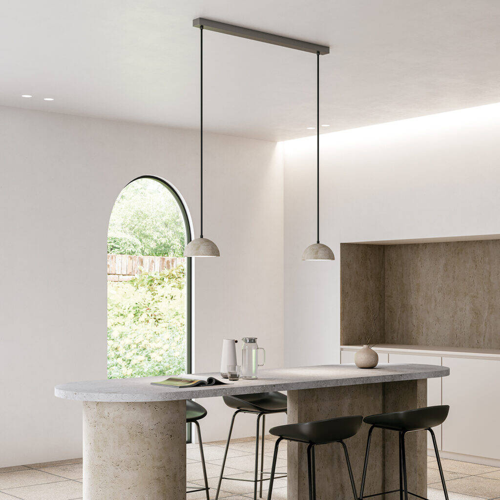 Aromas :: Big Dussa hanging lamp, diameter 20 cm, travertine shade, black metal