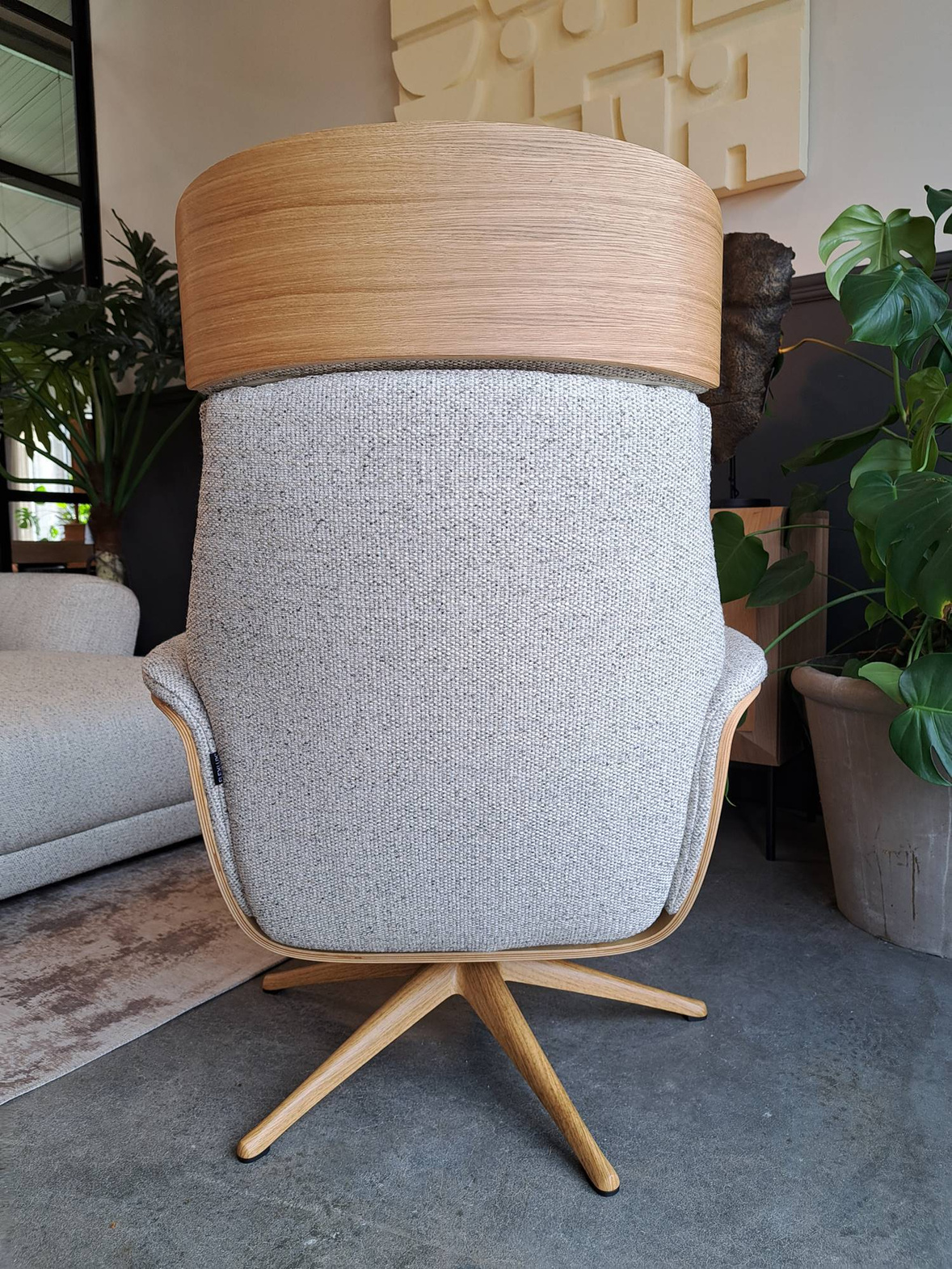 Flexlux :: Clement gepolsterter Relaxsessel mit Fußhocker, Grau-Eiche, mittelgroß