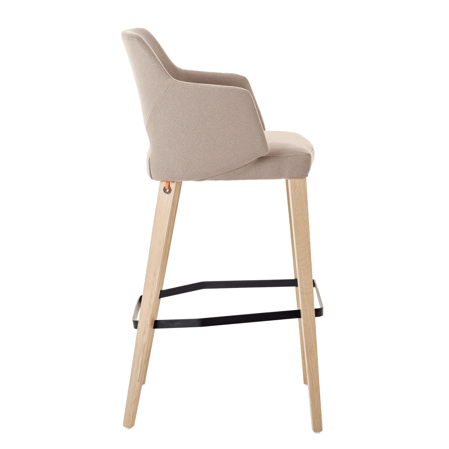 Mobitec :: Bar stool / upholstered stool Lena C08, height 113 cm, light brown, with armrests, wooden legs