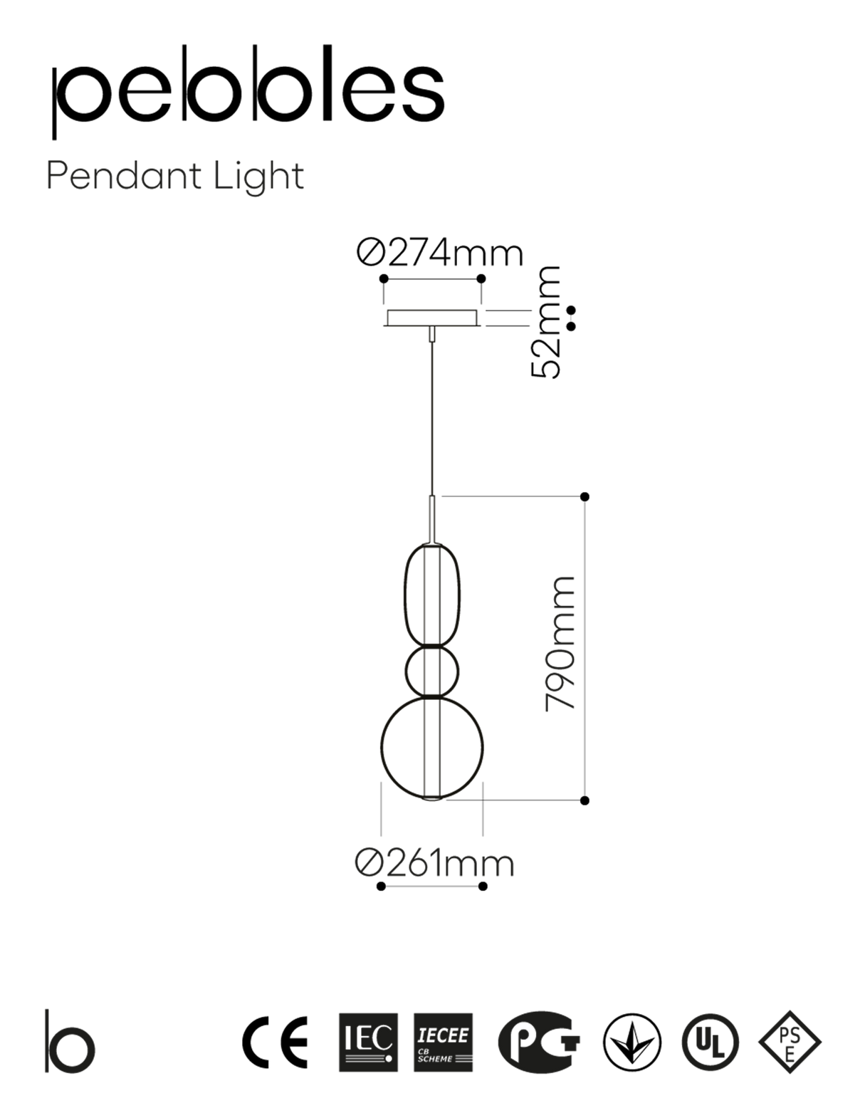 Bomma :: Hängelampe Kristall Pebbles Höhe 79 cm transparent