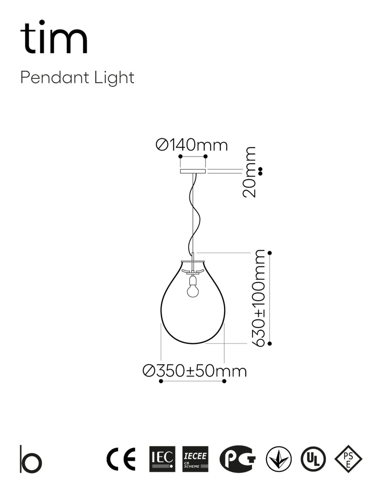 Bomma :: Hanging lamp Tim transparent black H: 63 cm