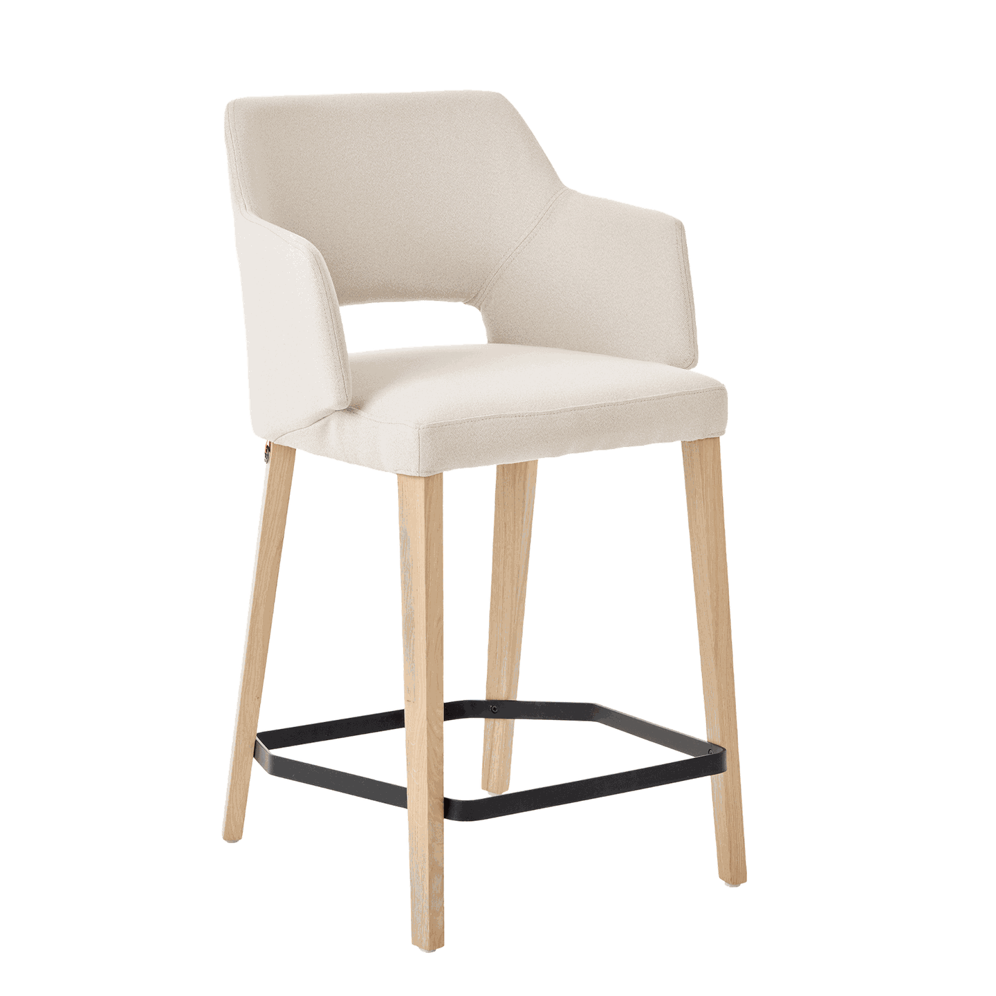 Mobitec :: Lena C07 upholstered bar stool / stool, height 96 cm, beige, with armrests, wooden legs