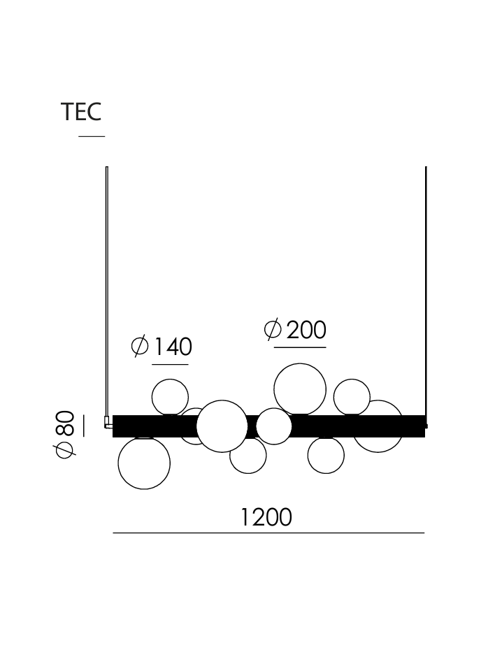 Aromas :: Lera hanging lamp, width 120 cm, black