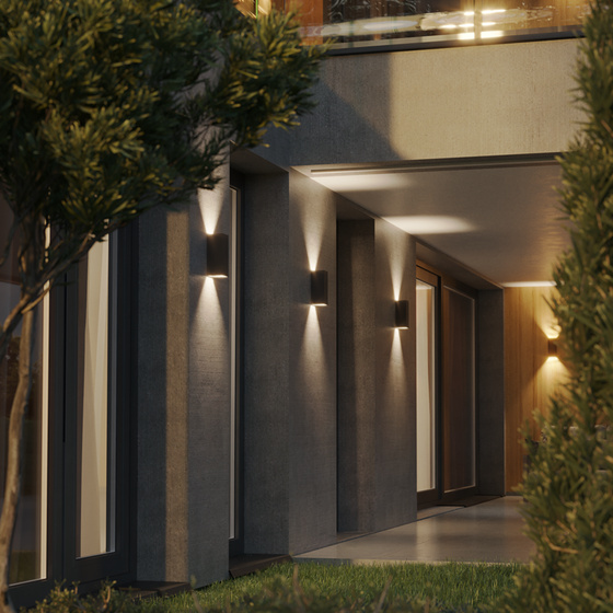 AQForm :: VIP square up&down LED wall lamp 230V exterior M930 60° Phase-Control black