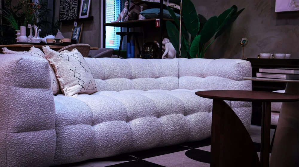 Nordic Line :: Upholstered sofa Michelle 3-seater cream boucle 236x68x100 cm