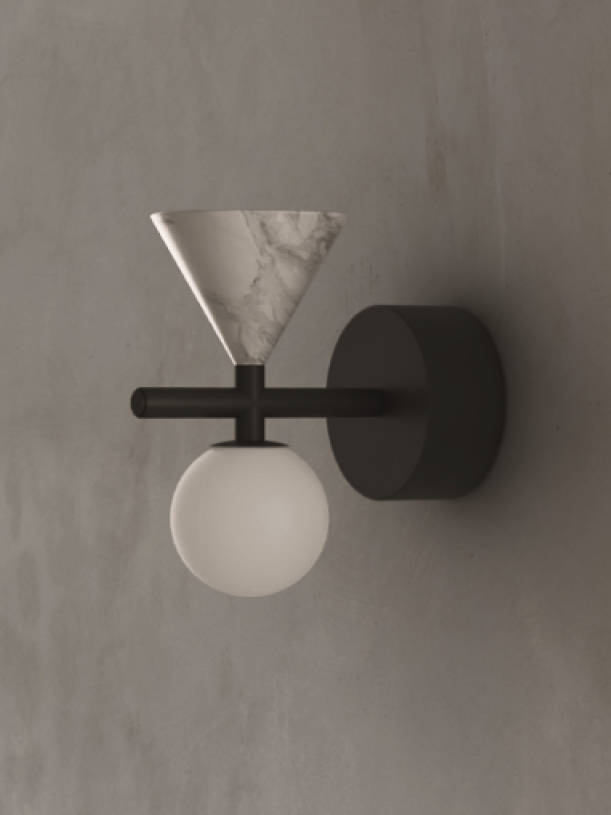 Aromas :: Oneta wall lamp / sconce, depth 14.5 cm, black / white marble