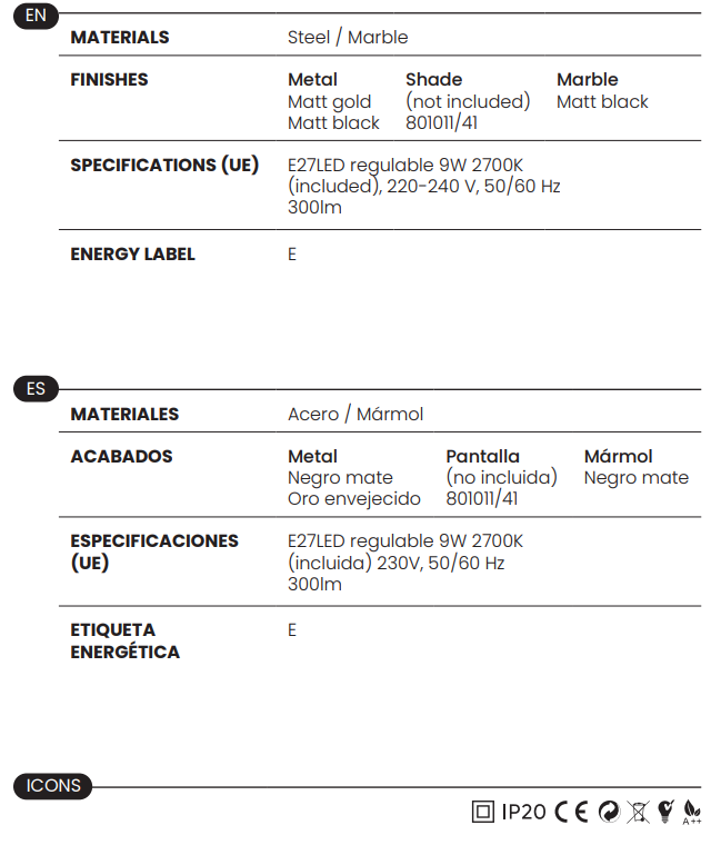 Aromas :: Lampa podłogowa Hedra złoty metal / czarny marmur