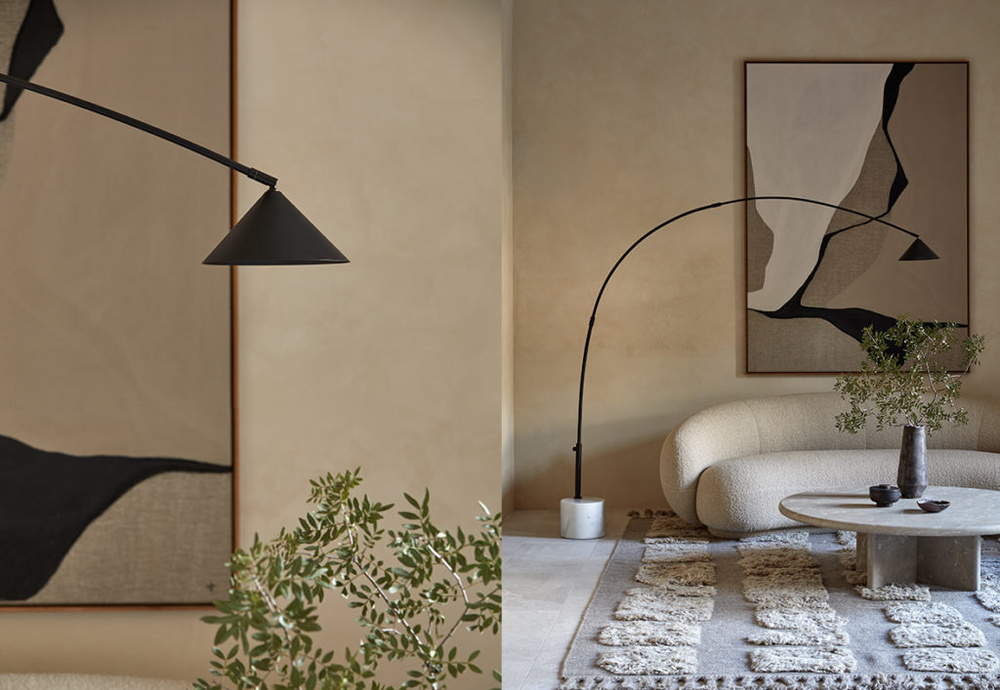 Aromas :: Lampa podłogowa Hinoo wys. 200,3 cm złoty klosz / podstawa czarny marmur