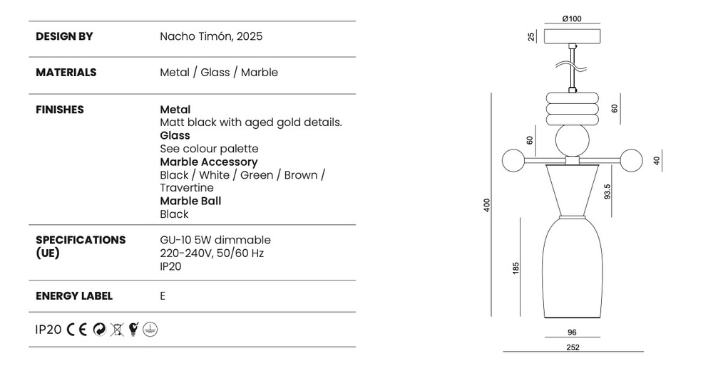 Aromas :: Lampa wisząca Nuro beżowa / brązowy marmur