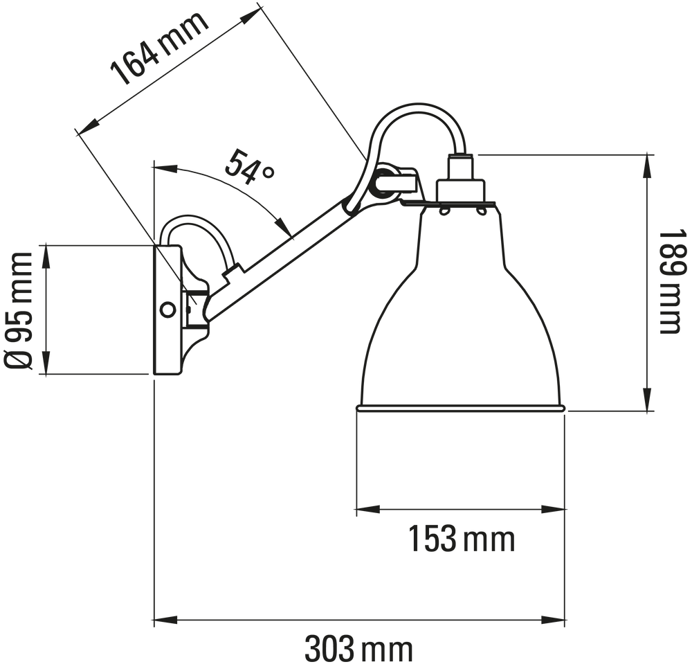 DCW:: Lampe Gras N°104 & N°104 SW black wall lamp, diameter 15.3 cm