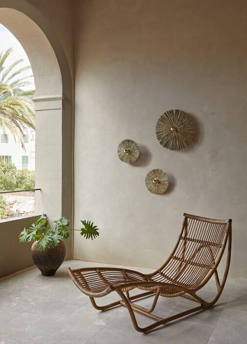 Aromas :: Laos wall lamp / sconce, diameter 30 cm, natural, depth 10 cm, gold mounting