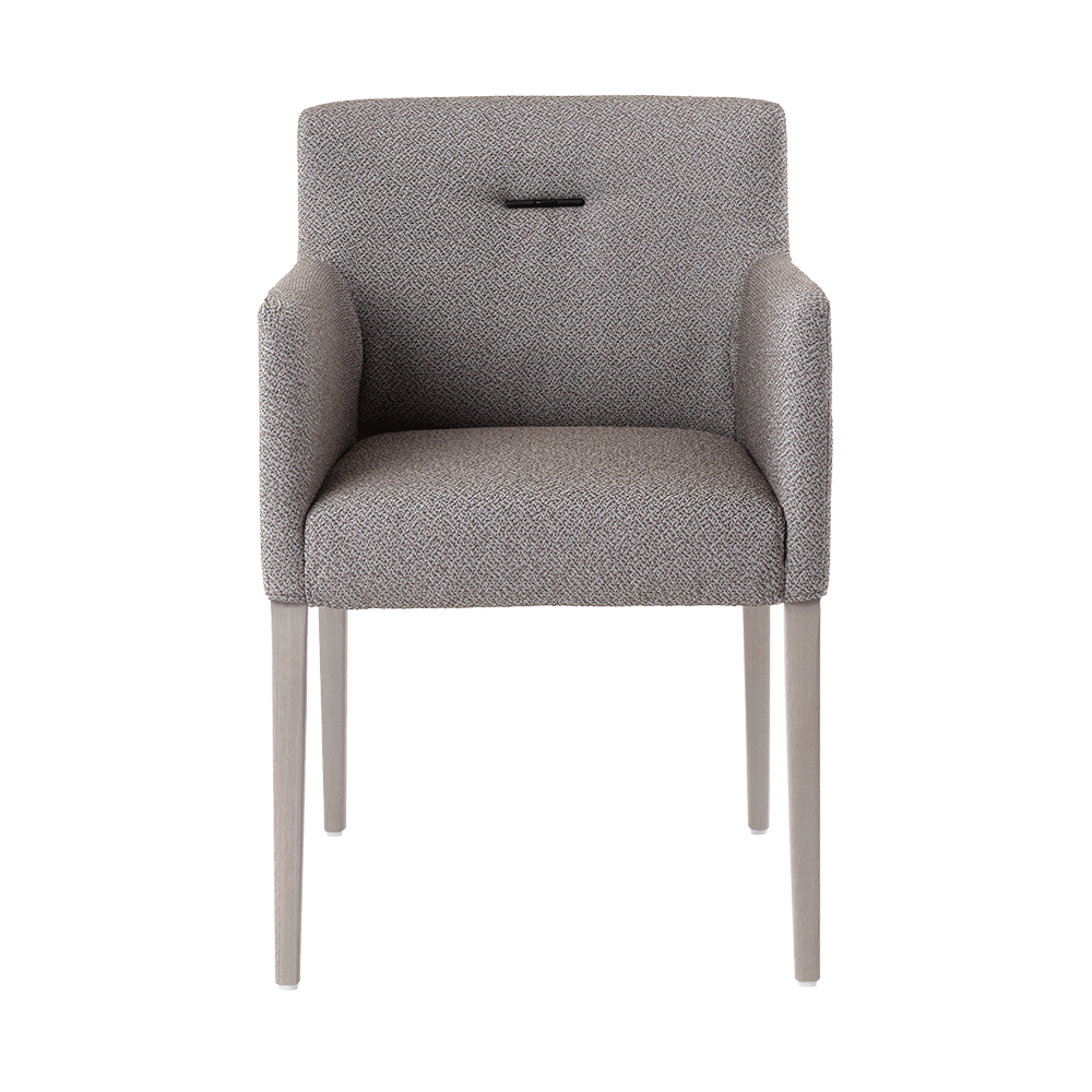 Mobitec :: Margaux C03 upholstered chair, gray, with armrests, 54 cm wide, wooden legs