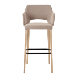 Mobitec :: Krzesło barowe / hoker tapicerowany Lena C08 wys. 113 cm jasnobrązowy z podłokietnikami nogi drewniane