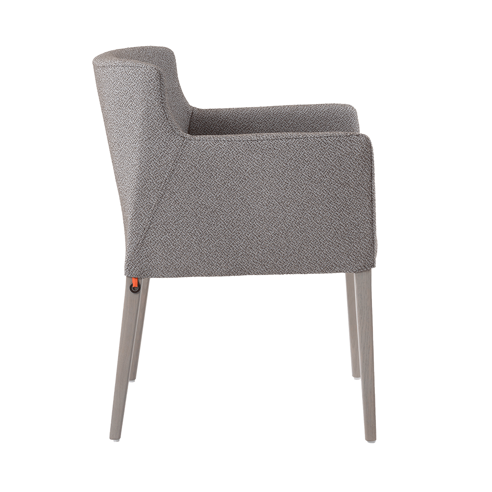 Mobitec :: Margaux C03 upholstered chair, gray, with armrests, 54 cm wide, wooden legs