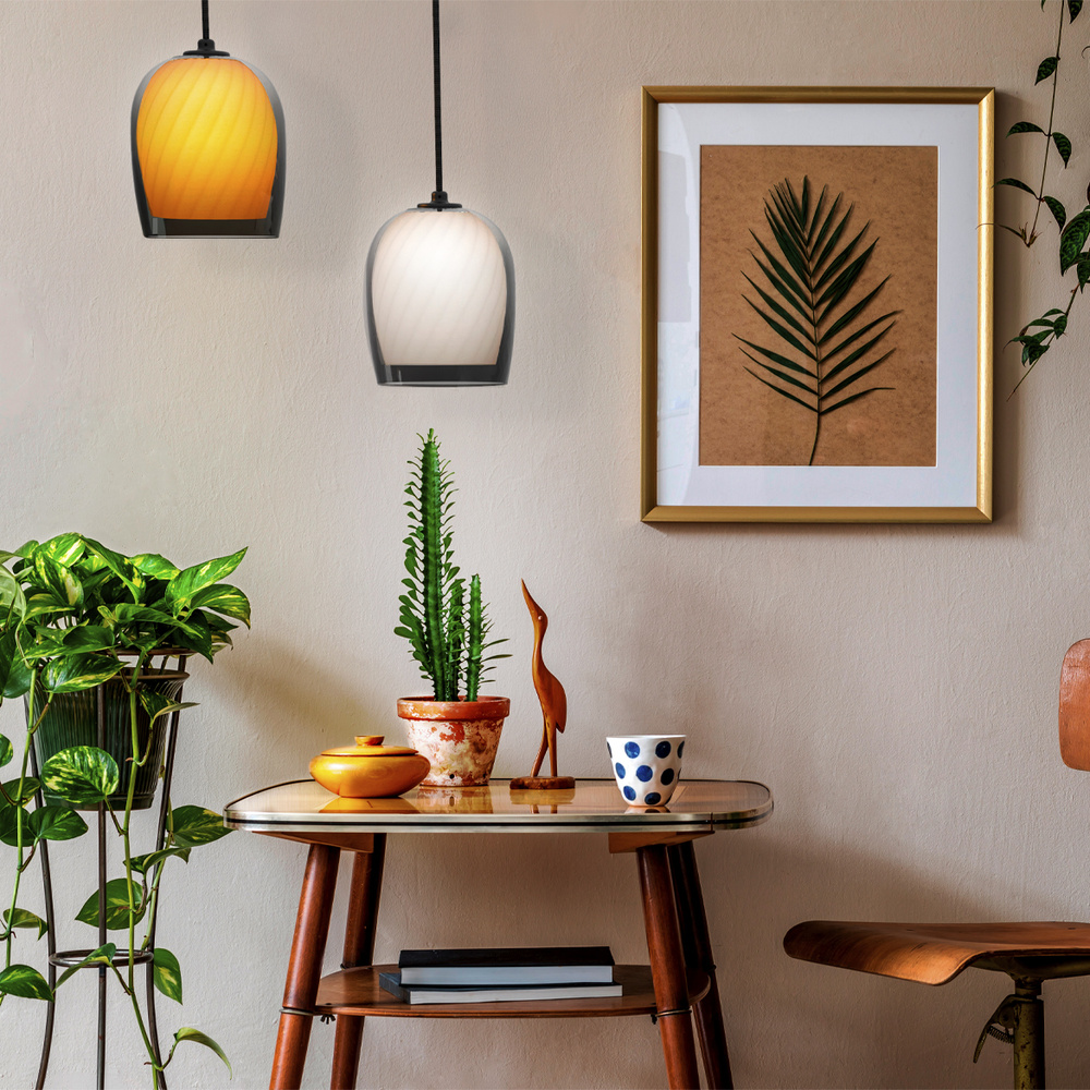 Robin :: Lampa wisząca Bruma śr. 19 cm dymione szkło / białe wnętrze