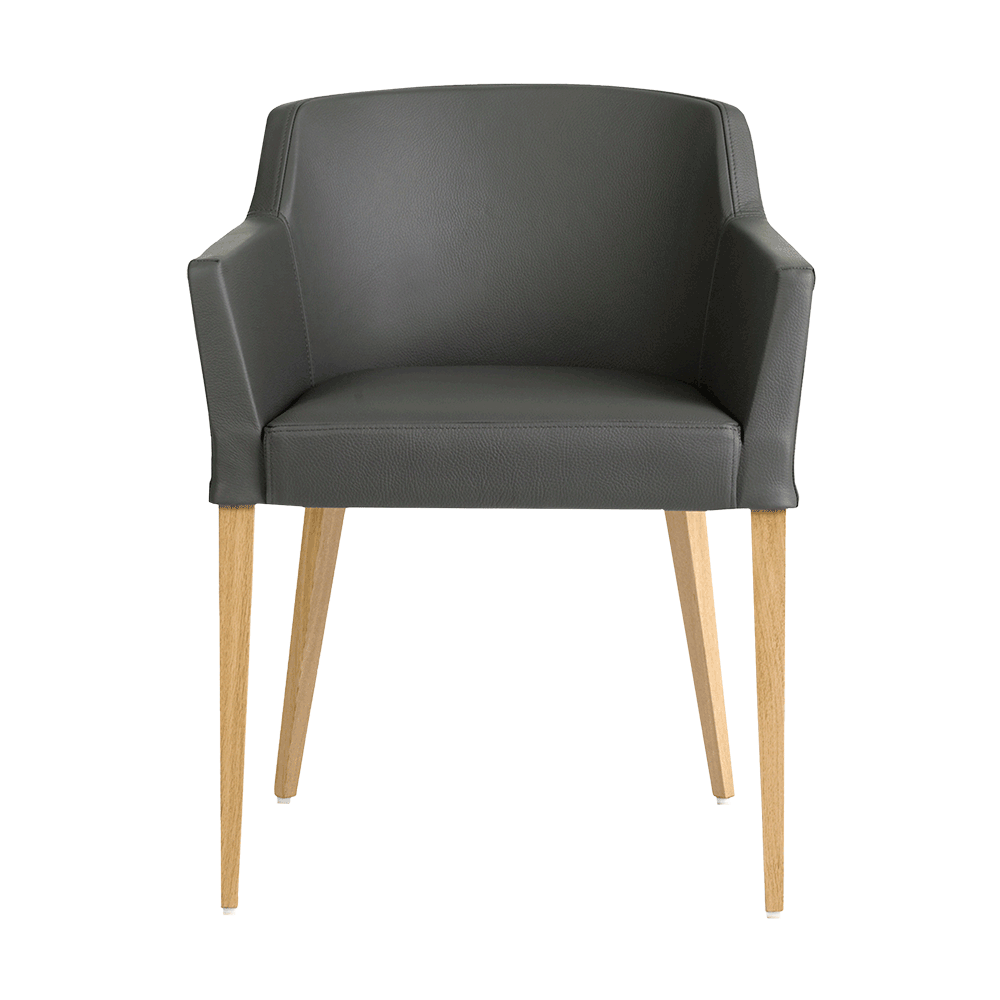 Mobitec :: Colibri C01 upholstered chair, gray, with armrests, 61 cm wide, wooden legs