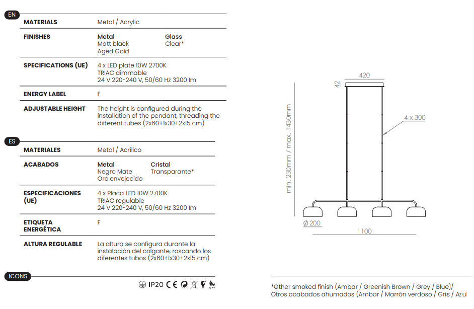 Aromas :: Ipon 4 Hängeleuchte, schwarz, Breite 130 cm