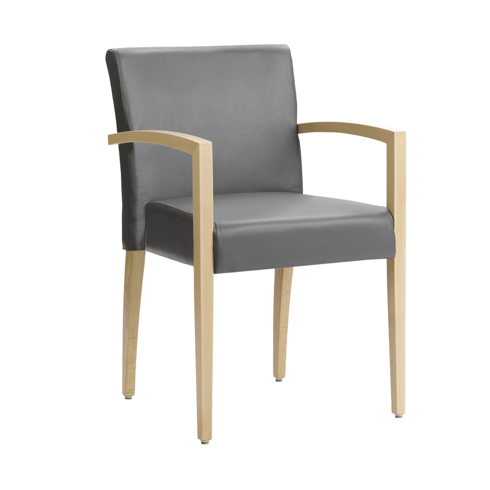 Mobitec :: Shanna C08 gray upholstered chair with armrests, 56 cm wide, wooden legs and armrests