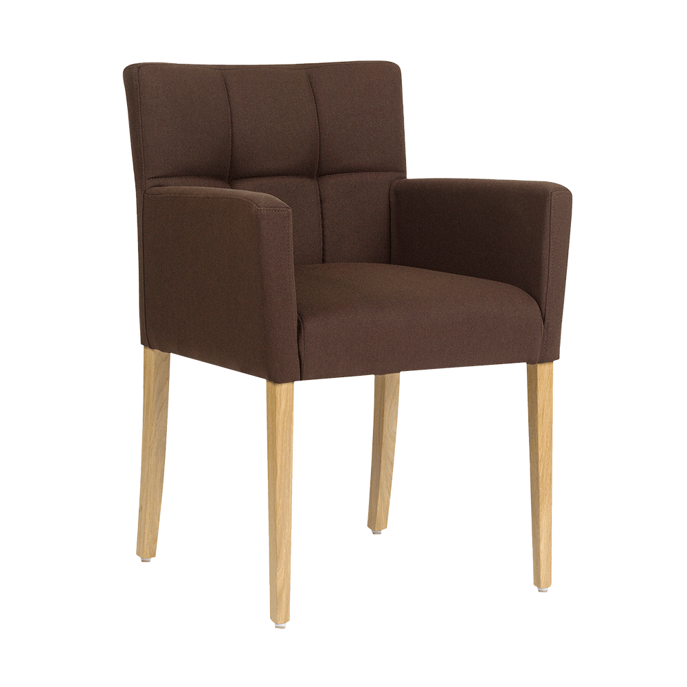 Mobitec :: Carré C02 brown upholstered chair with armrests, 57 cm wide, wooden legs