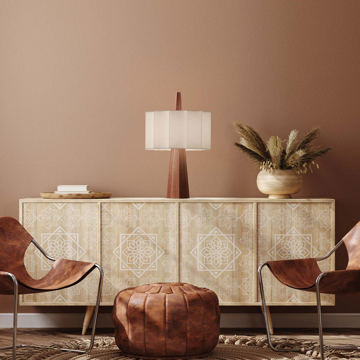 Robin :: Rain table lamp, diameter 30 cm, chestnut wood / white shade