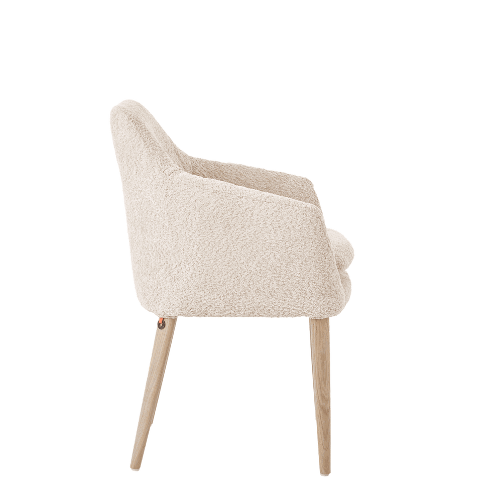 Mobitec :: Saga C02 beige upholstered chair with armrests, 62 cm wide, wooden legs